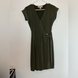 Michael Kors Womens Faux Wrap Dress Tie Side V Neck Stretch Olive Green M